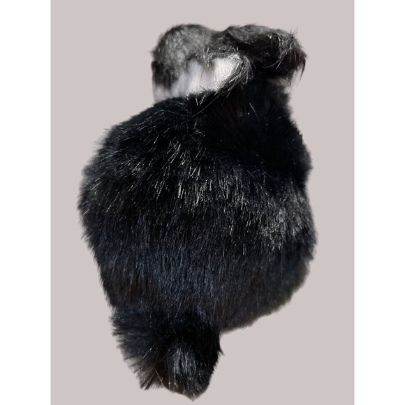 Fuzzy Life Like Miniature Furry Black White Bunny Rabbit Realistic - Picture 4 of 5